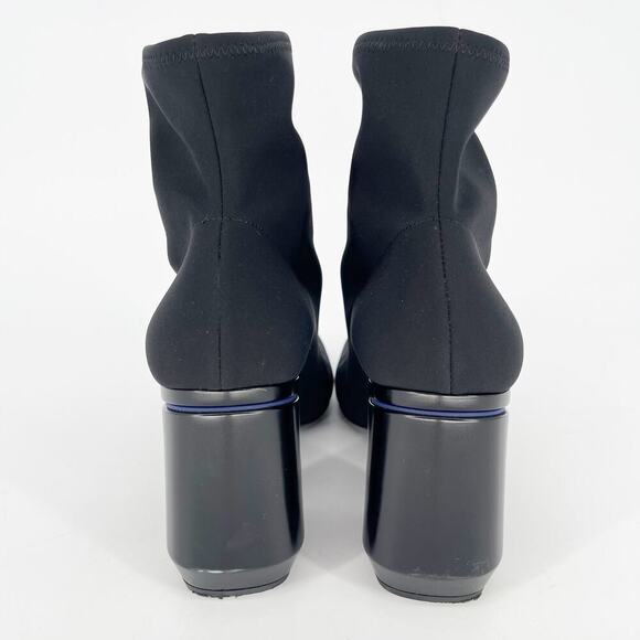 Prada Black Square Toe Logo Block Heel Nylon Ankle Sock Boot Bootie size IT 40 - Picture 9 of 15